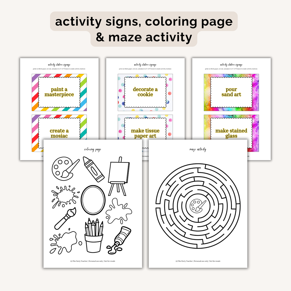 Art Birthday Party Printables INSTANT DOWNLOAD
