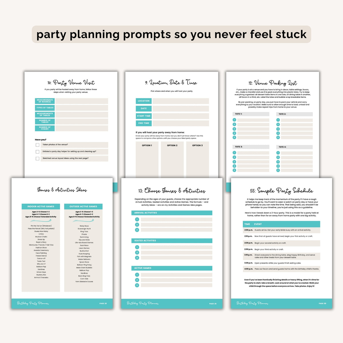 Party planning prompt worksheets - Birthday Party Planner by The Party Teacher