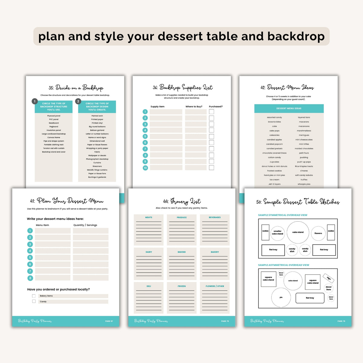 dessert table setup worksheets - Birthday Party Planner by The Party Teacher