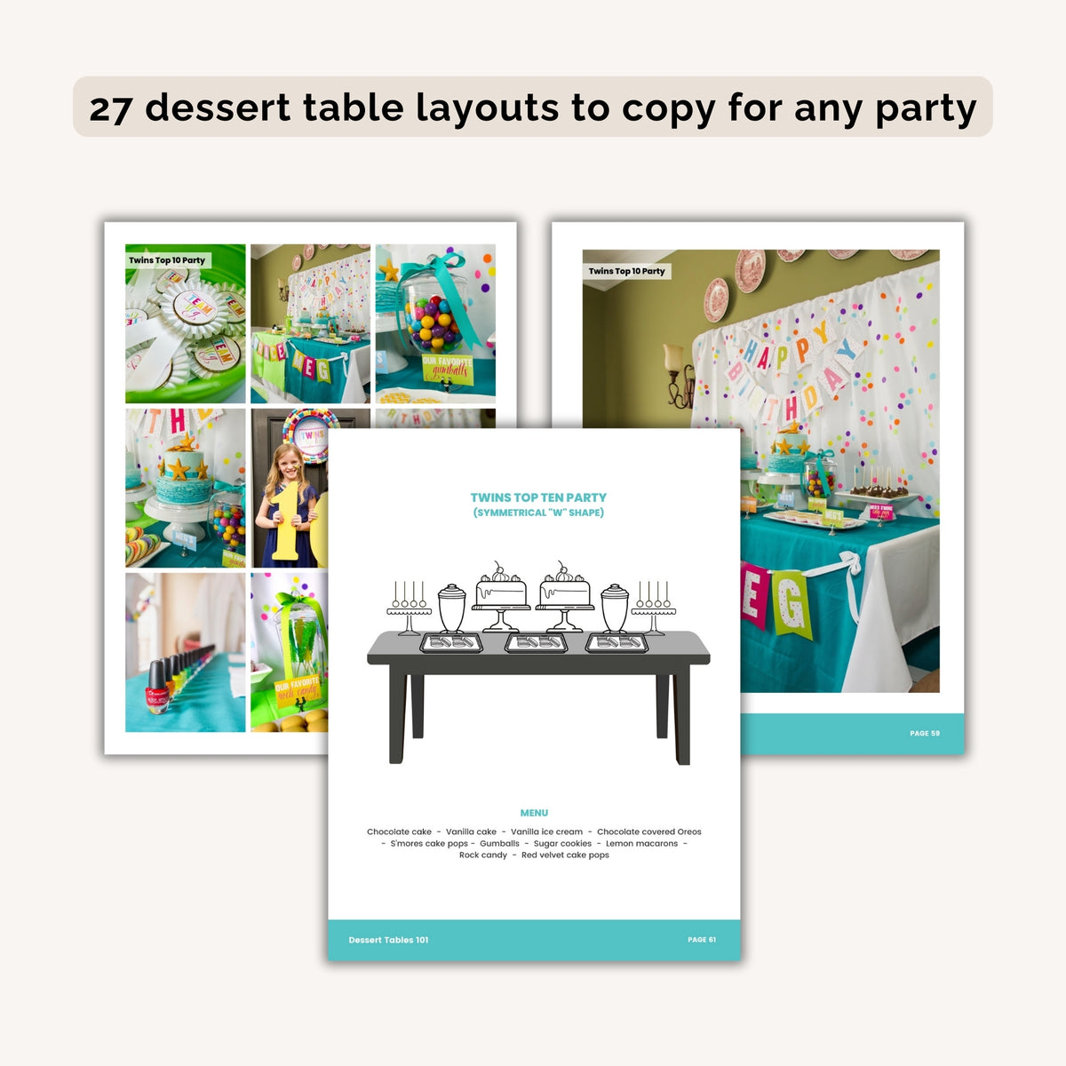 Dessert table layouts you can copy - Dessert Tables 101 eBook INSTANT DOWNLOAD - The Party Teacher