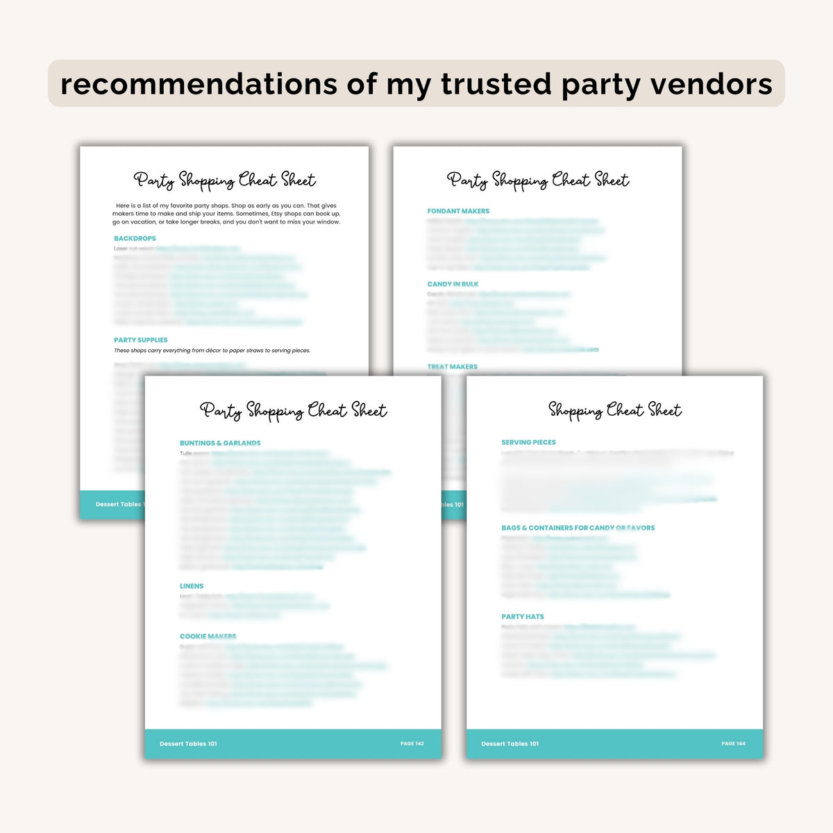 Recommended trusted party vendors - Dessert Tables 101 eBook INSTANT DOWNLOAD - The Party Teacher