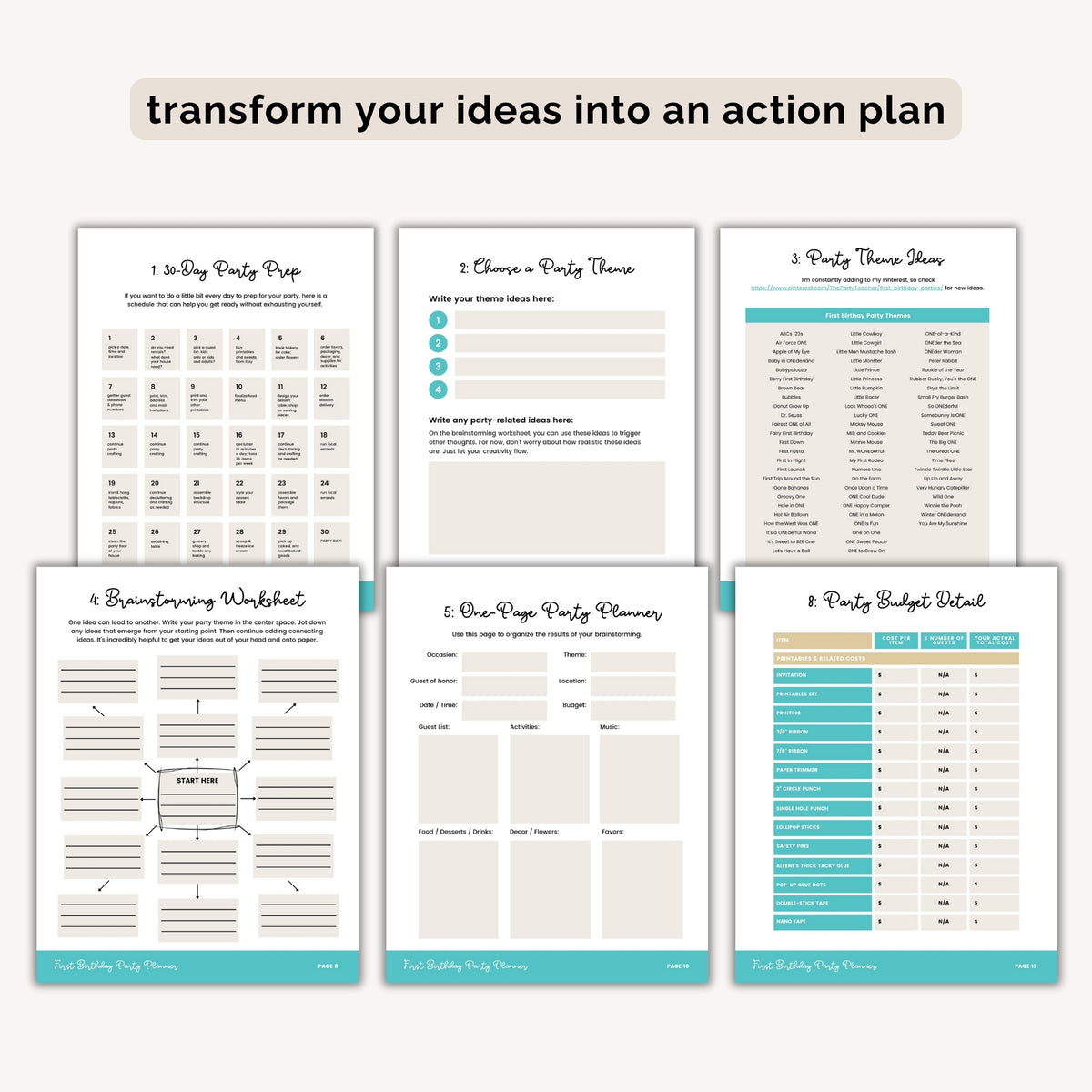 First birthday party planner 54 worksheets checklists - The Party Teacher