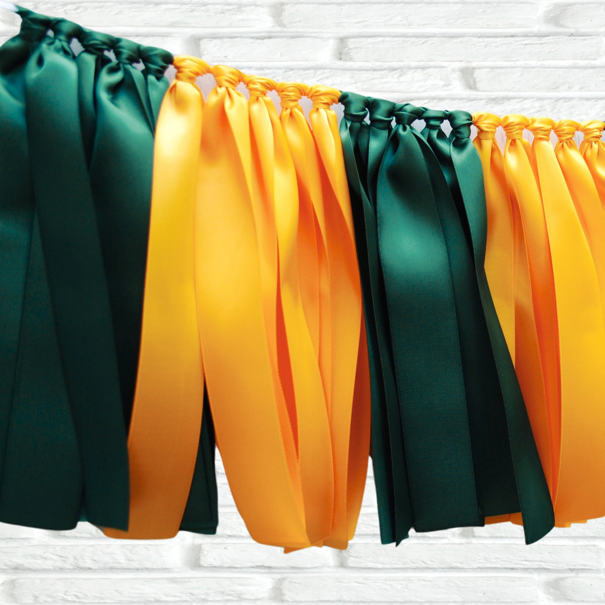 Forest green yellow gold ribbon bunting - The Party Teacher - left side view