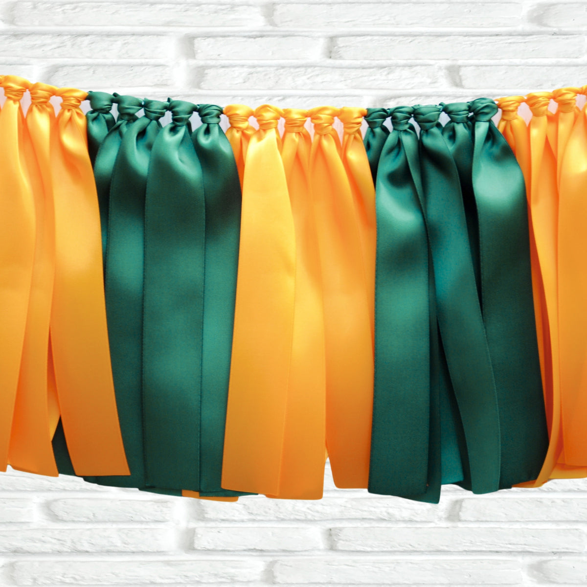 Forest green yellow gold ribbon bunting - The Party Teacher - close up