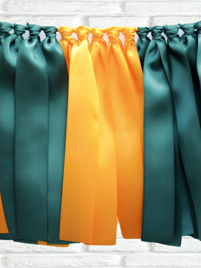 Forest green yellow gold ribbon bunting - The Party Teacher - hero image