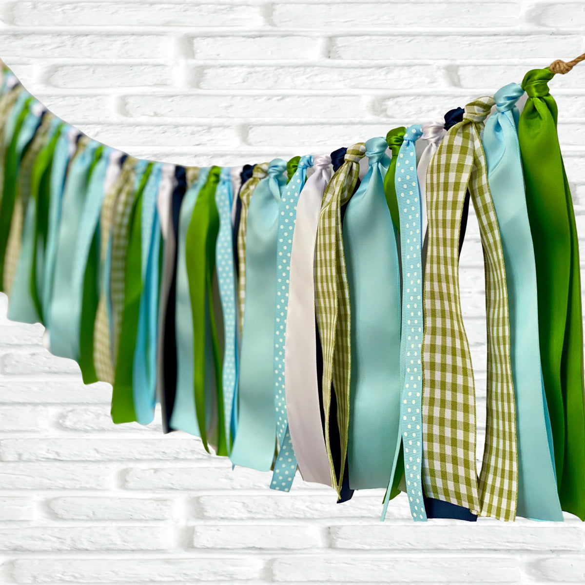 Blue green gold ribbon bunting - The Party Teacher - right side view