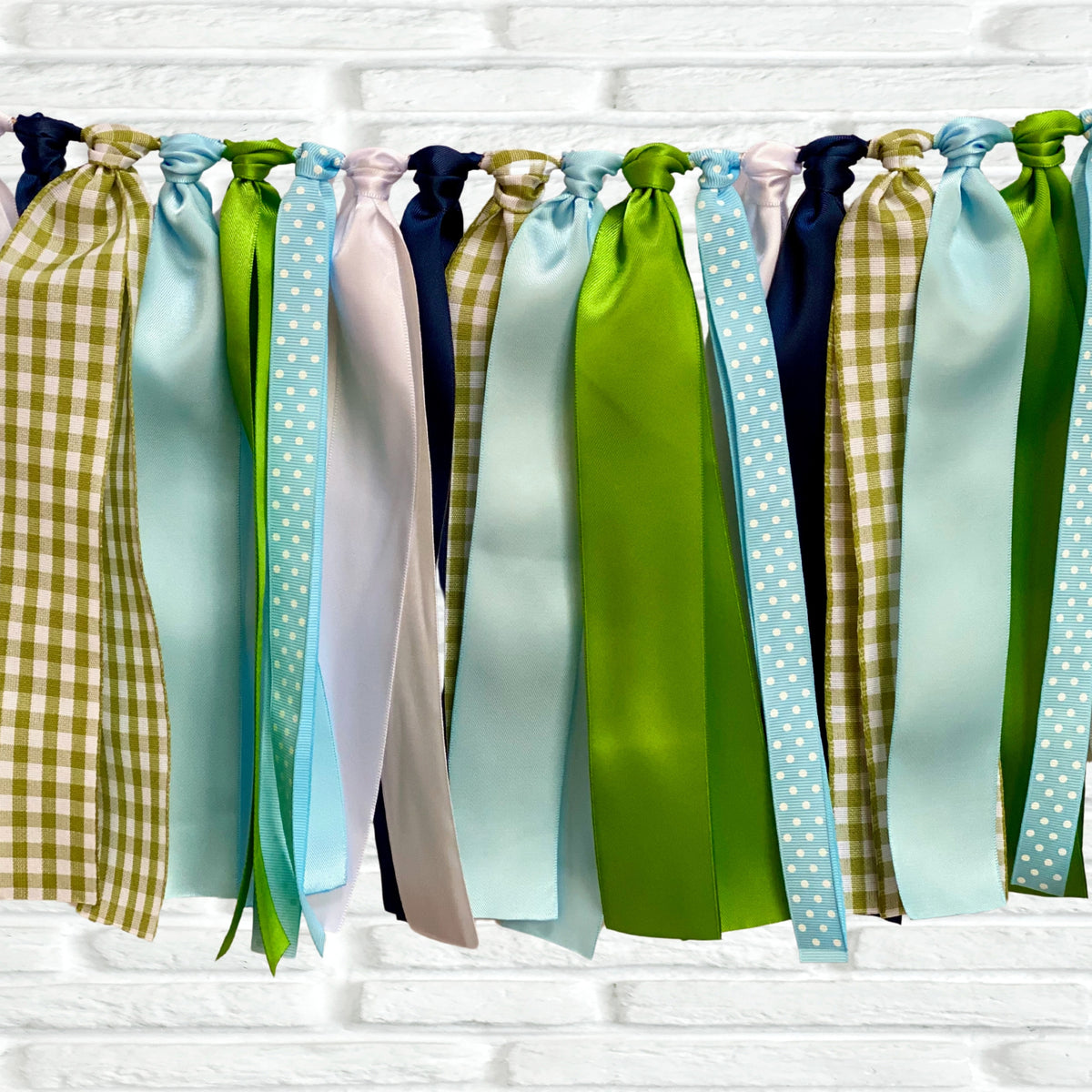 Blue green gold ribbon bunting - The Party Teacher - close up