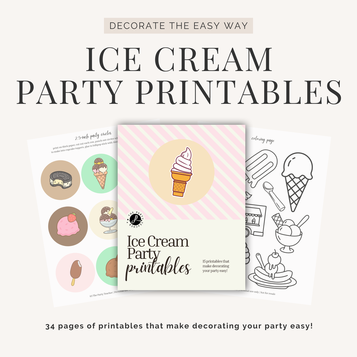Ice Cream Birthday Party Printables INSTANT DOWNLOAD