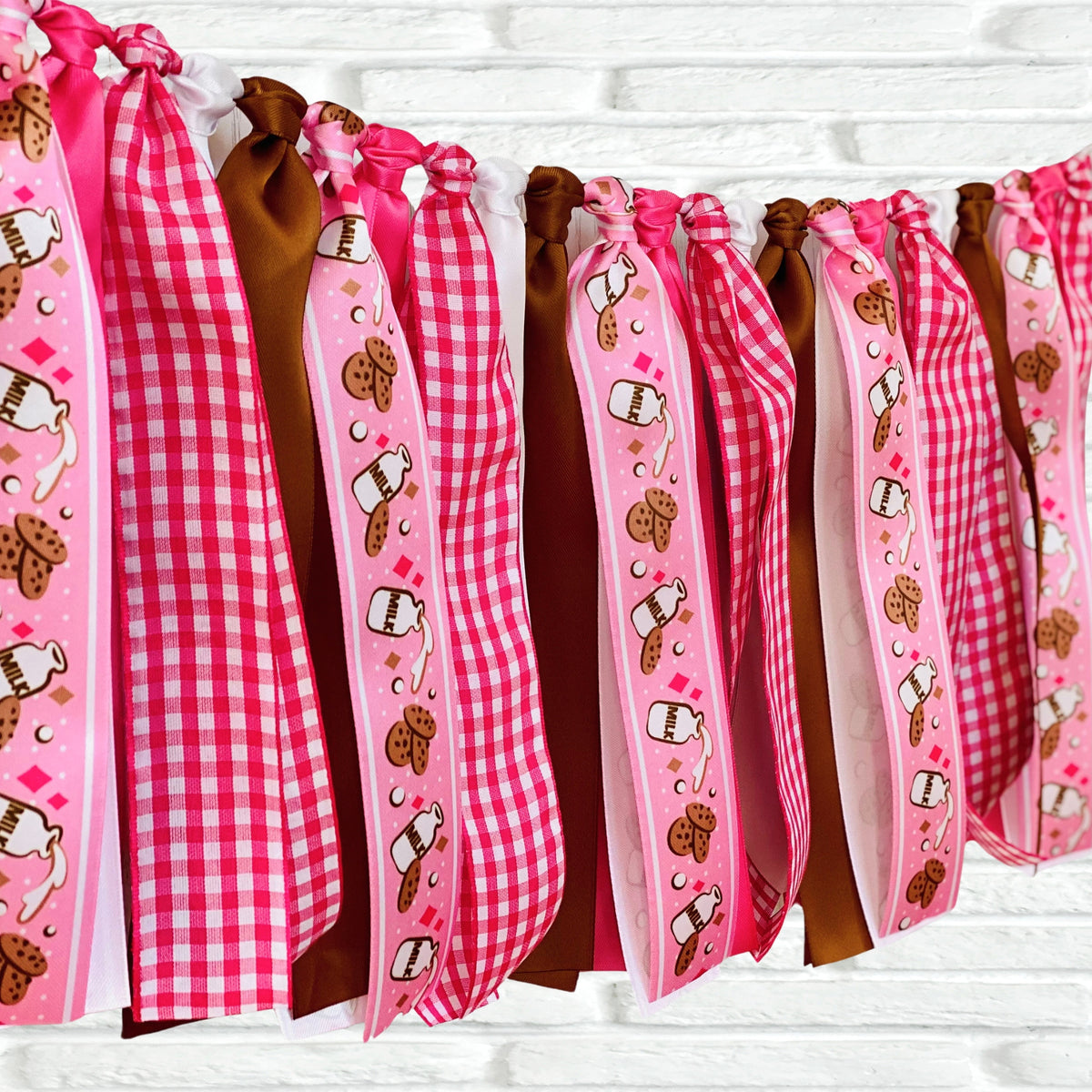 Milk & Cookies (Pink) Ribbon Bunting - FREE Shipping