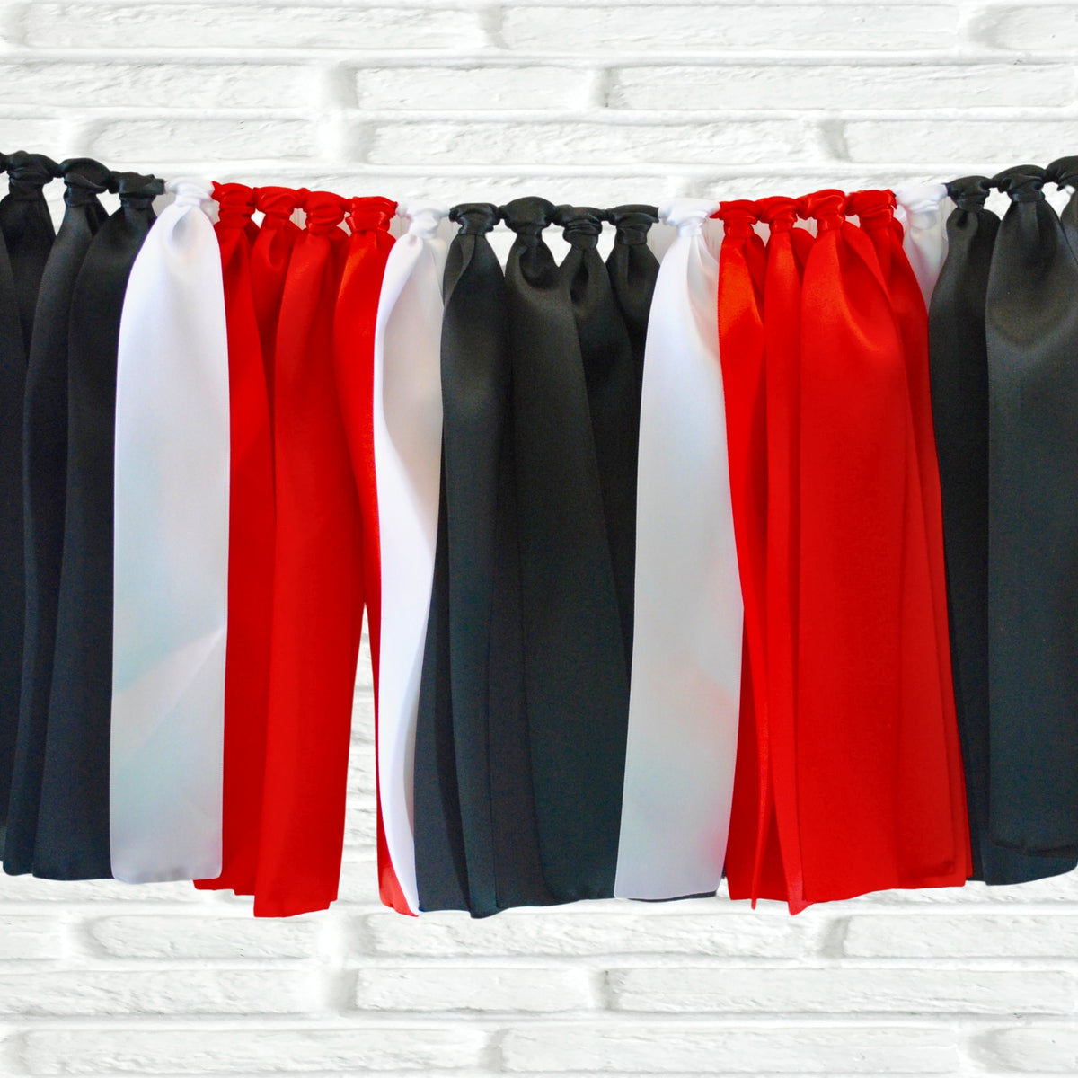 Red black white ribbon bunting - The Party Teacher  - close up