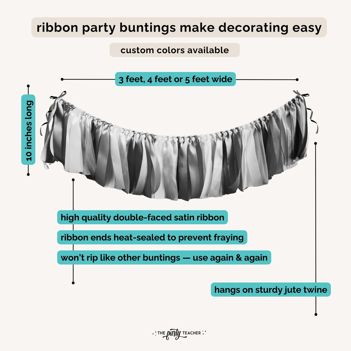 Mint Gold Ribbon Bunting - FREE Shipping