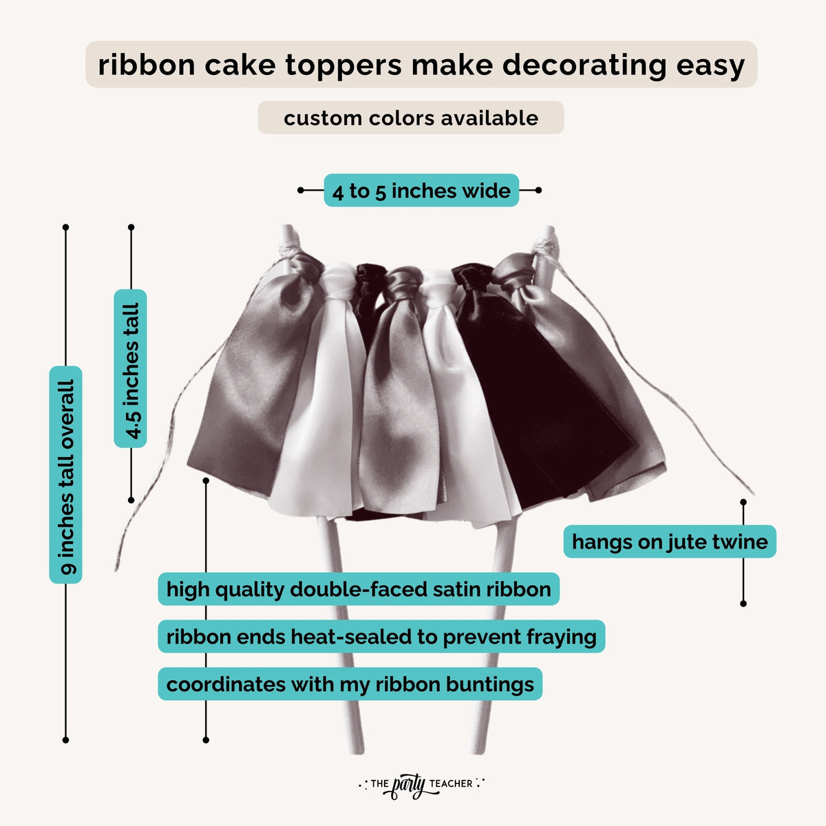Ribbon cake topper dimensions and features