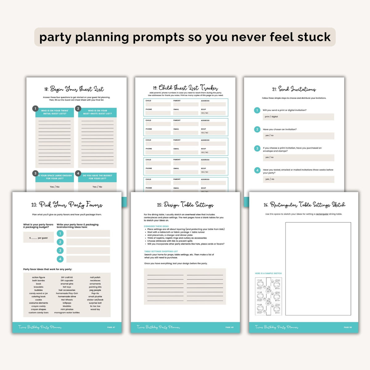 Twins Birthday Party Planner - party planning prompts - The Party Teacher
