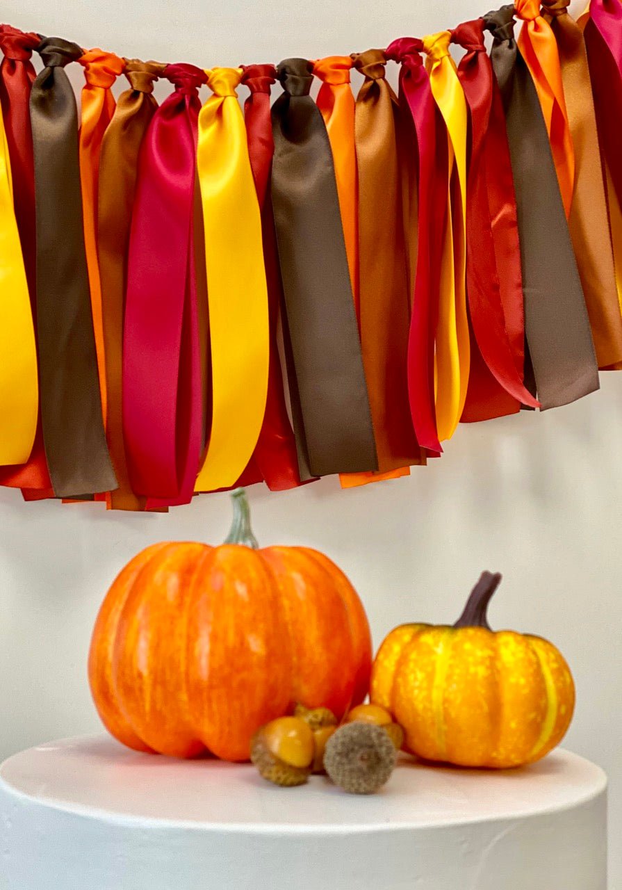 Autumn Thanksgiving Ribbon Bunting - FREE Shipping - The Party Teacher - hung above cake