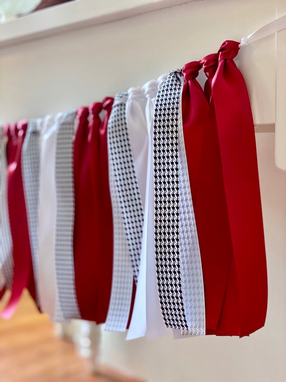 Crimson Houndstooth Ribbon Bunting - FREE Shipping - The Party Teacher - right side view