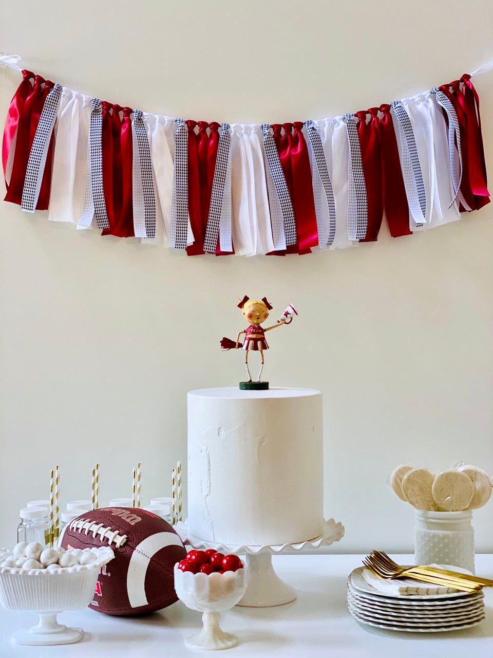 Crimson Houndstooth Ribbon Bunting - FREE Shipping - The Party Teacher - hung behind dessert table