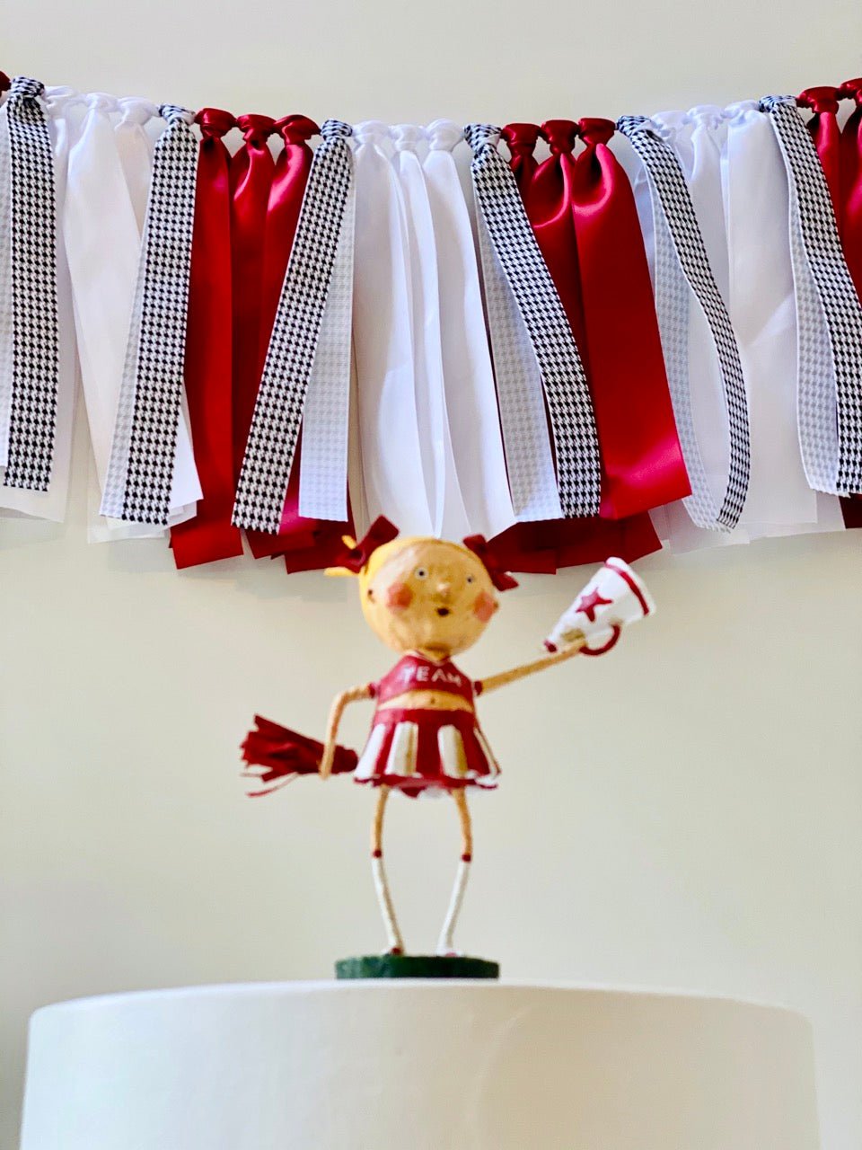 Crimson Houndstooth Ribbon Bunting - FREE Shipping - The Party Teacher - hung behind cake