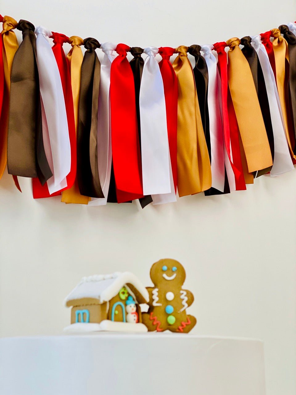 Gingerbread Ribbon Bunting - FREE Shipping - The Party Teacher - hung behind cake