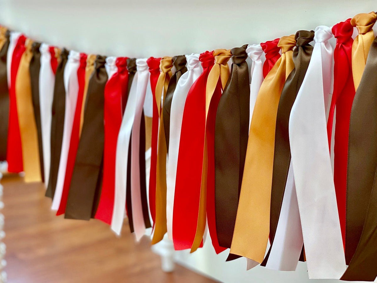 Gingerbread Ribbon Bunting - FREE Shipping - The Party Teacher - hung across dessert table