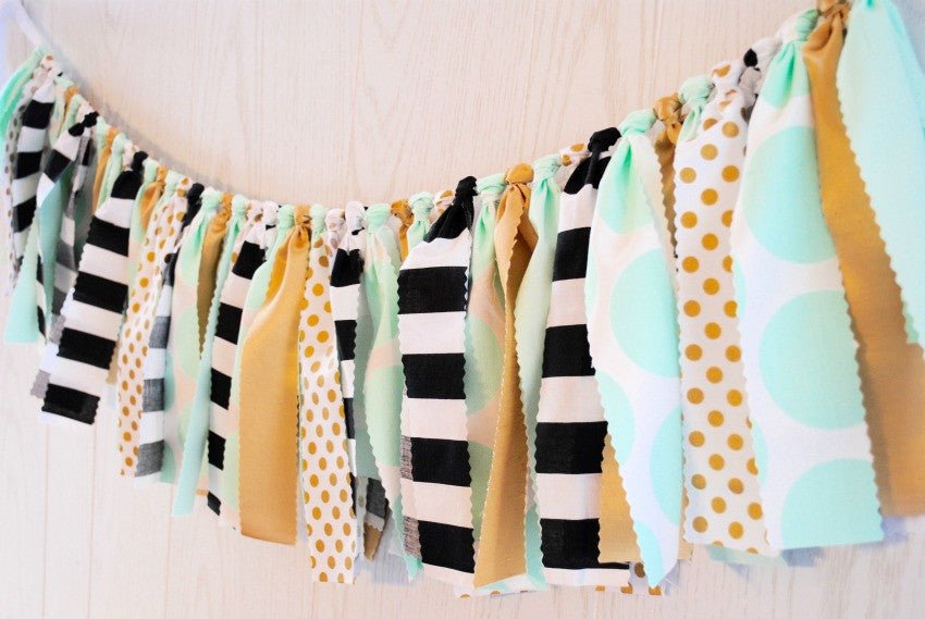 Mint and Gold Fabric Bunting - FREE Shipping - The Party Teacher