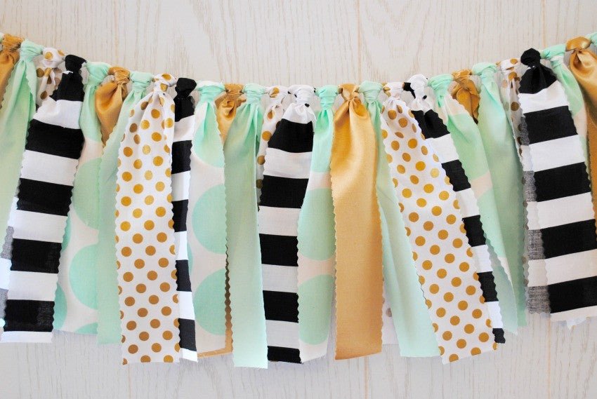 Mint and Gold Fabric Bunting - FREE Shipping - The Party Teacher