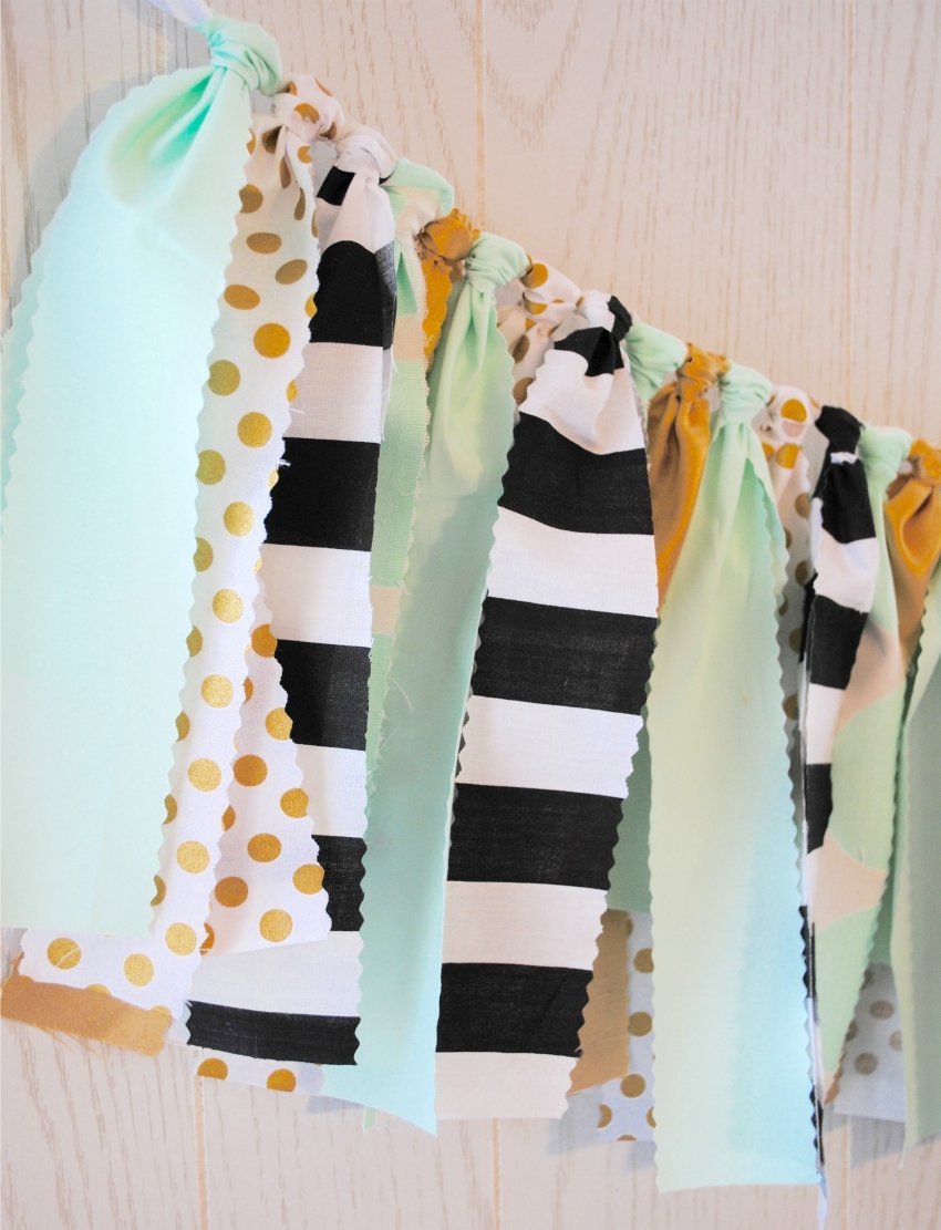 Mint and Gold Fabric Bunting - FREE Shipping - The Party Teacher