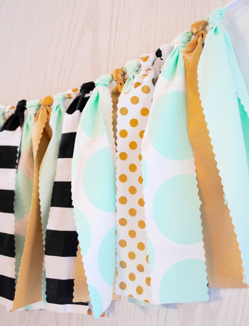 Mint and Gold Fabric Bunting - FREE Shipping - The Party Teacher