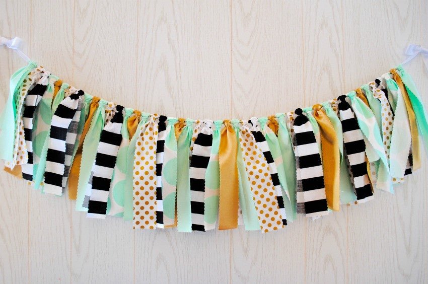 Mint and Gold Fabric Bunting - FREE Shipping - The Party Teacher