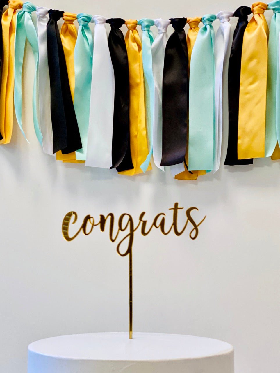 Mint Gold Ribbon Bunting - FREE Shipping - The Party Teacher - behind cake