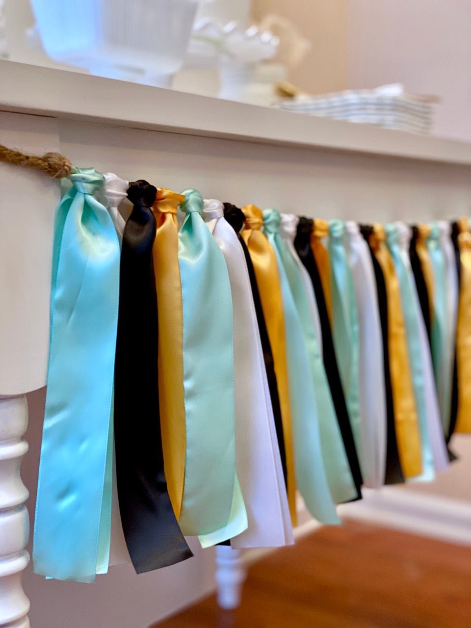 Mint Gold Ribbon Bunting - FREE Shipping - The Party Teacher - across dessert table