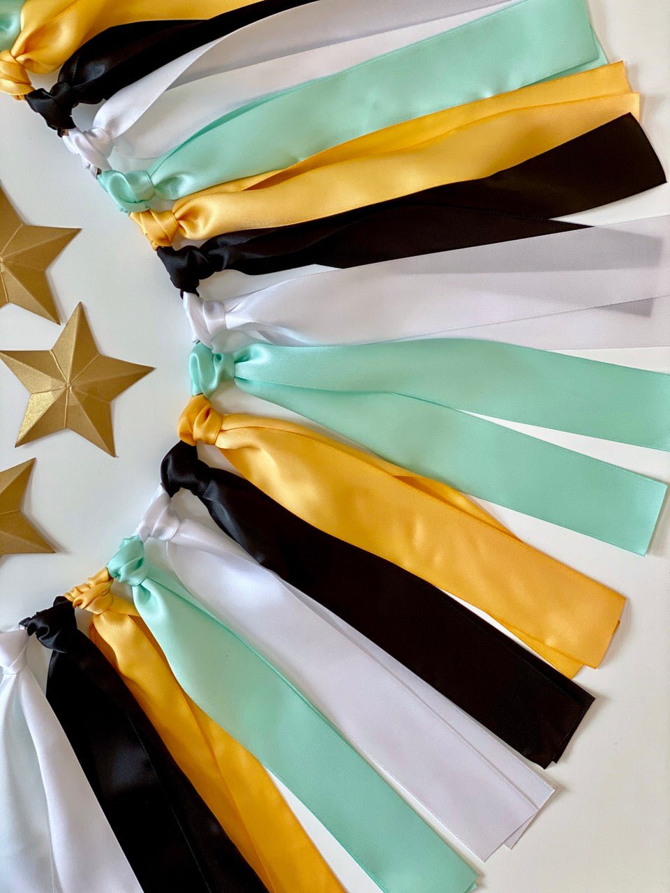 Mint Gold Ribbon Bunting - FREE Shipping - The Party Teacher - mint gold black white ribbon