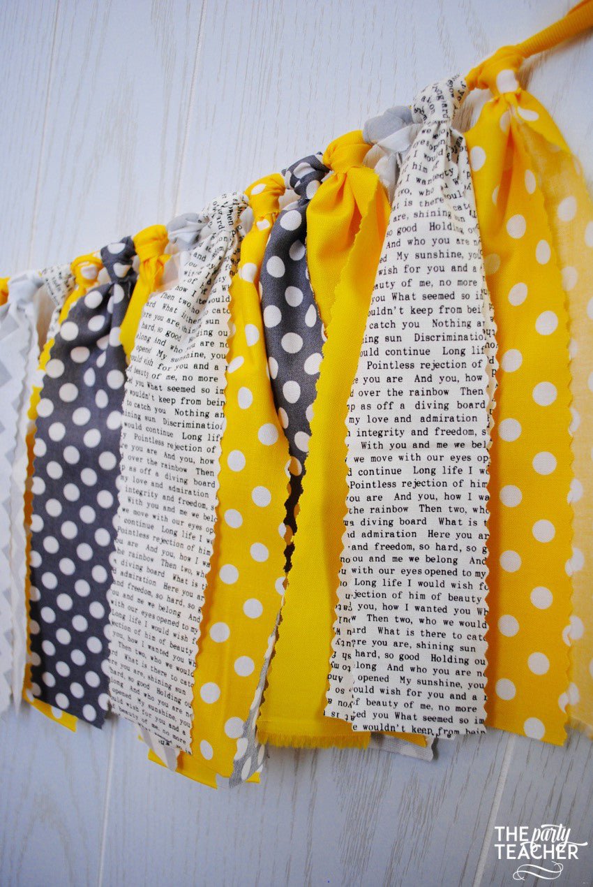 Mystery Party Yellow & Gray Fabric Bunting - FREE Shipping - The Party Teacher