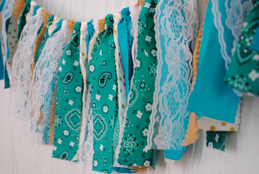 Rustic Teal Fabric Bunting - FREE Shipping - The Party Teacher