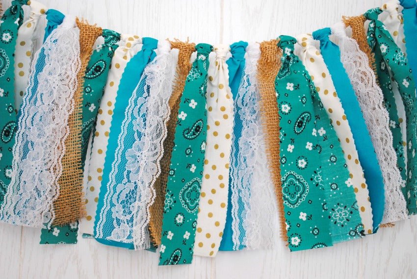 Rustic Teal Fabric Bunting - FREE Shipping - The Party Teacher