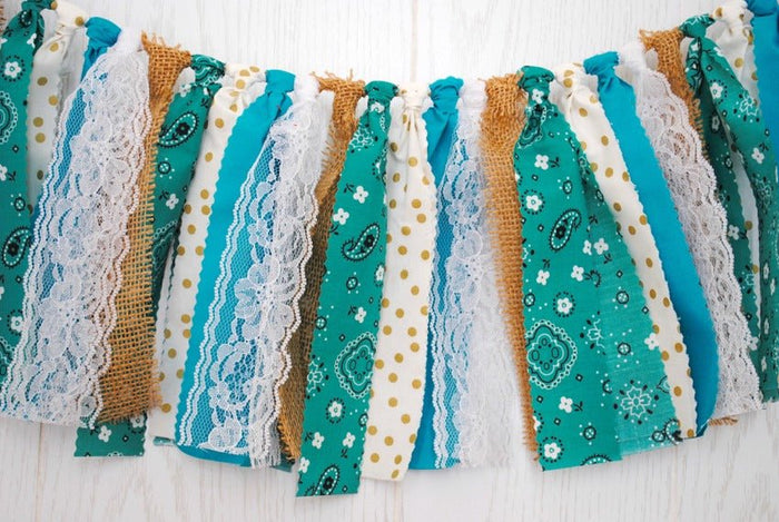 Rustic Teal Fabric Bunting - FREE Shipping - The Party Teacher