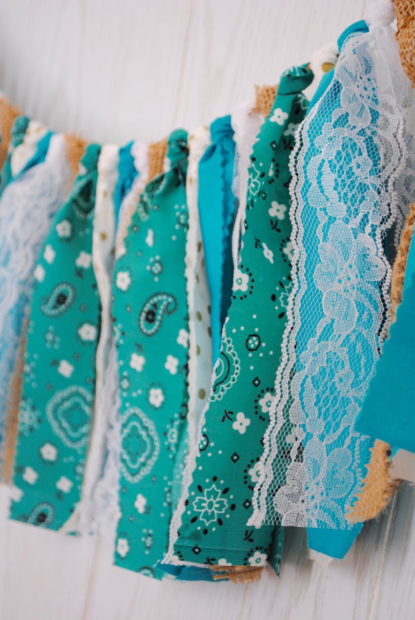 Rustic Teal Fabric Bunting - FREE Shipping - The Party Teacher