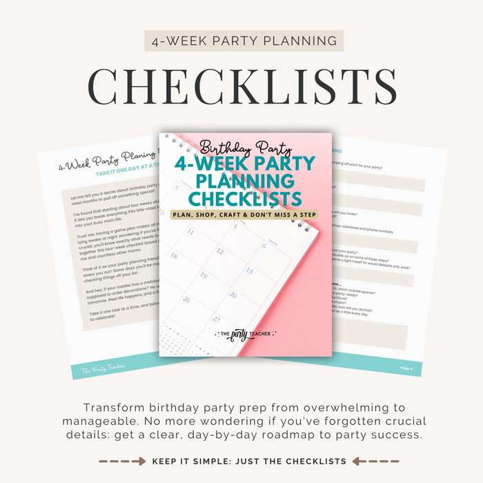 4-Week Party Planning Checklists INSTANT DOWNLOAD