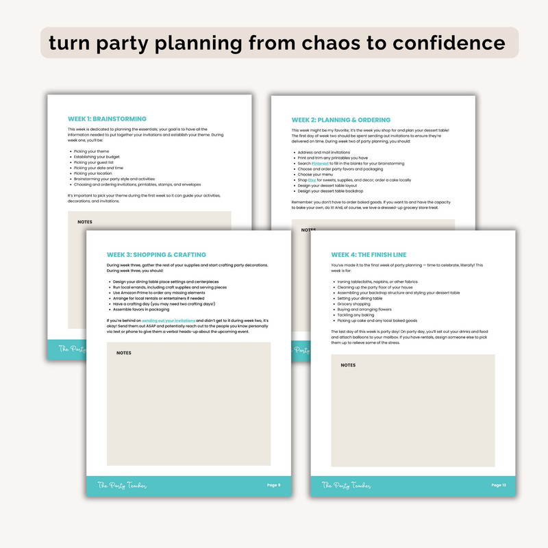 4-Week Party Planning Checklists INSTANT DOWNLOAD