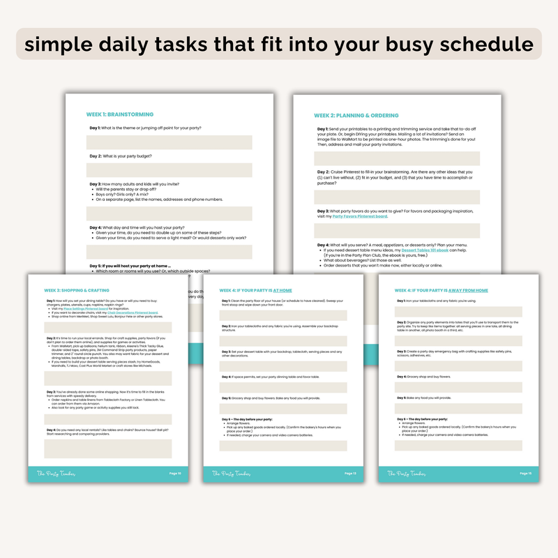 4-Week Party Planning Checklists INSTANT DOWNLOAD