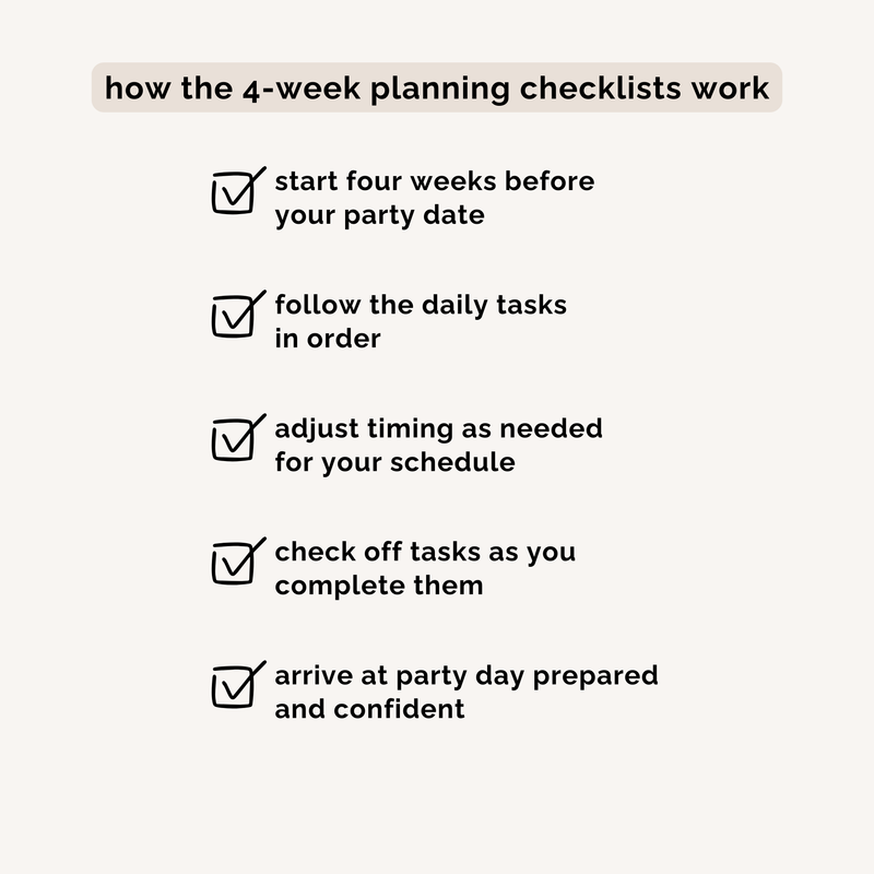 4-Week Party Planning Checklists INSTANT DOWNLOAD