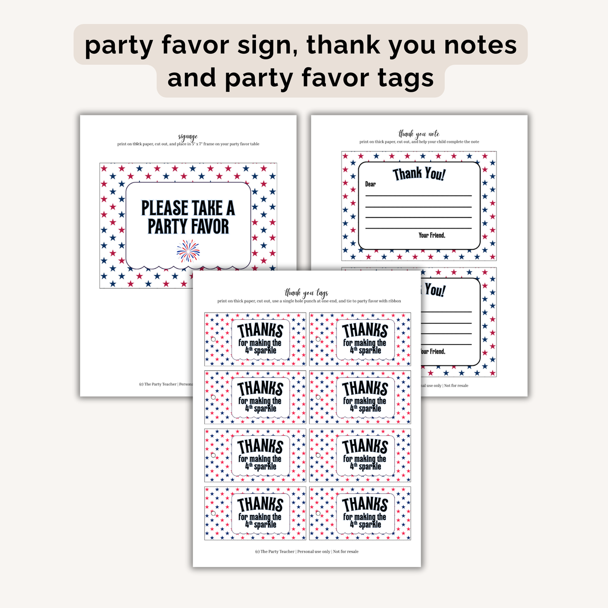 4th of July Party Printables INSTANT DOWNLOAD