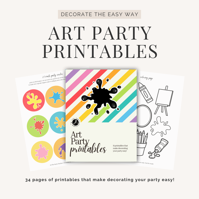 Art Birthday Party Printables INSTANT DOWNLOAD