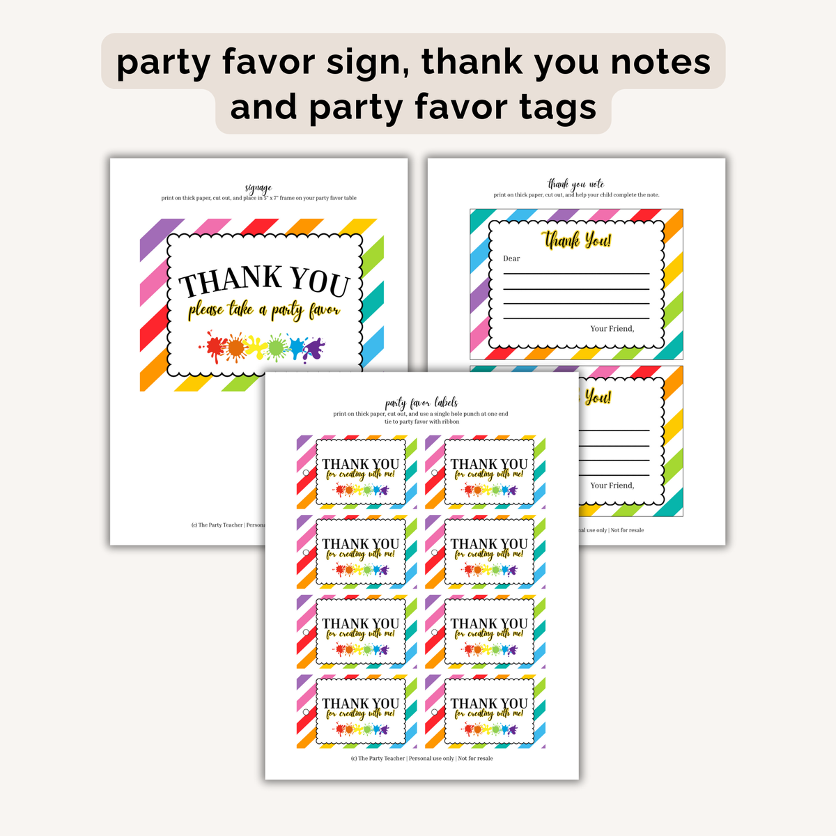 Art Birthday Party Printables INSTANT DOWNLOAD