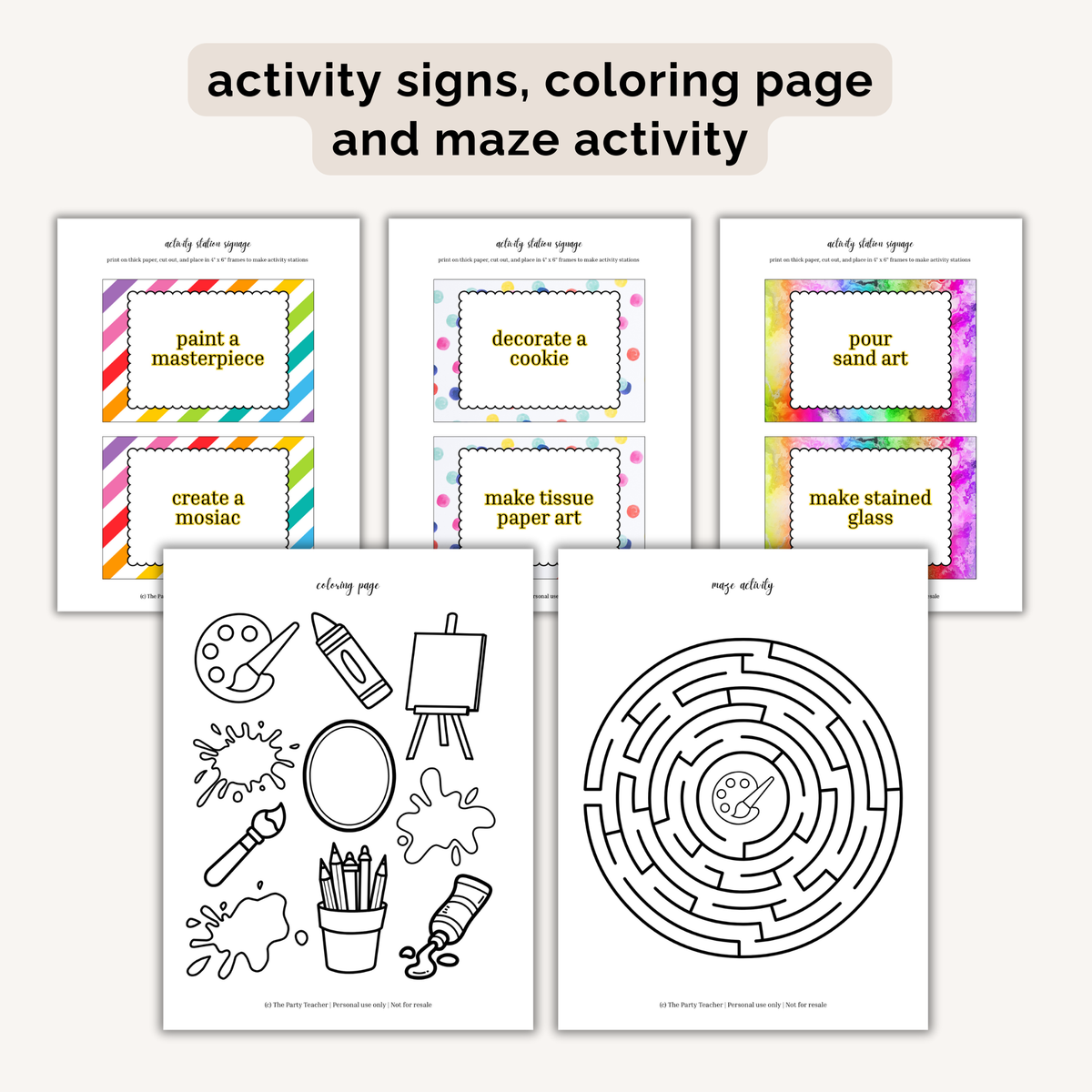 Art Birthday Party Printables INSTANT DOWNLOAD