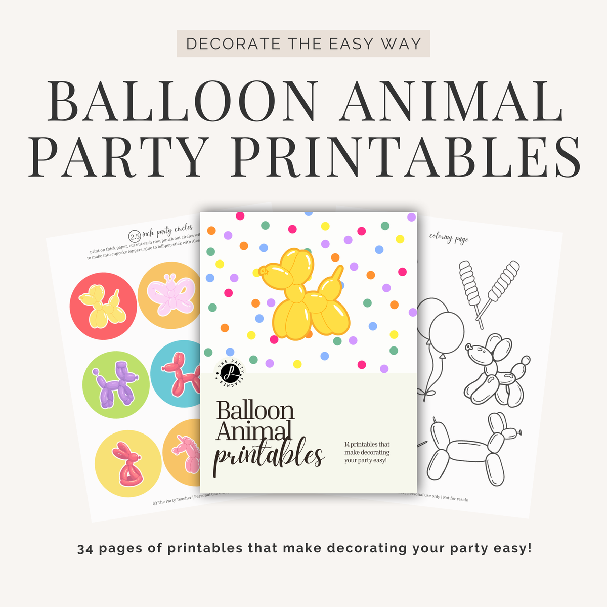 Balloon Animal Birthday Party Printables INSTANT DOWNLOAD