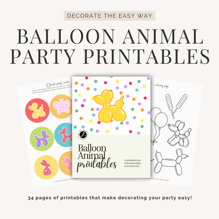 Balloon Animal Birthday Party Printables INSTANT DOWNLOAD