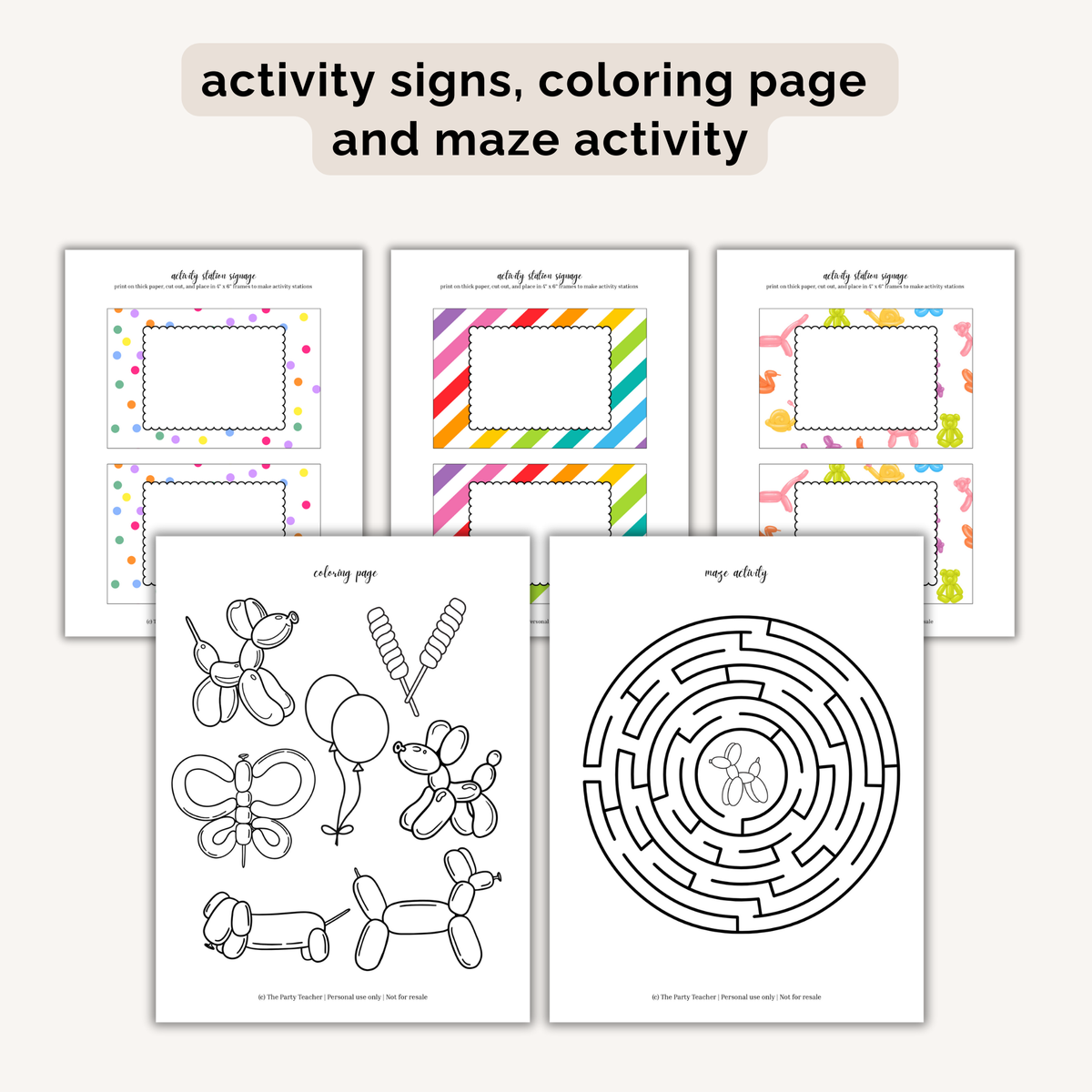 Balloon Animal Birthday Party Printables INSTANT DOWNLOAD