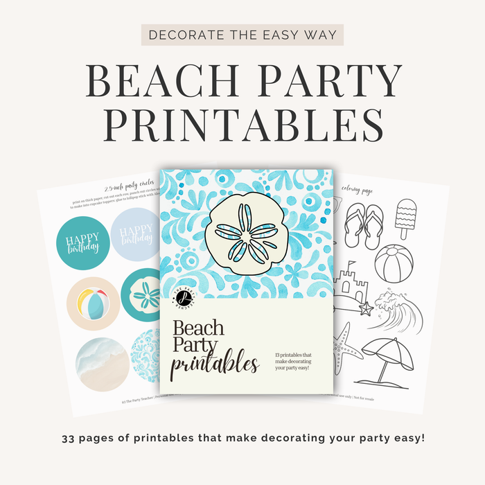Beach Birthday Party Printables INSTANT DOWNLOAD