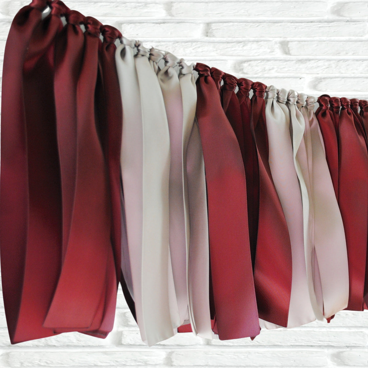 Burgundy silver ribbon bunting - The Party Teacher - close up