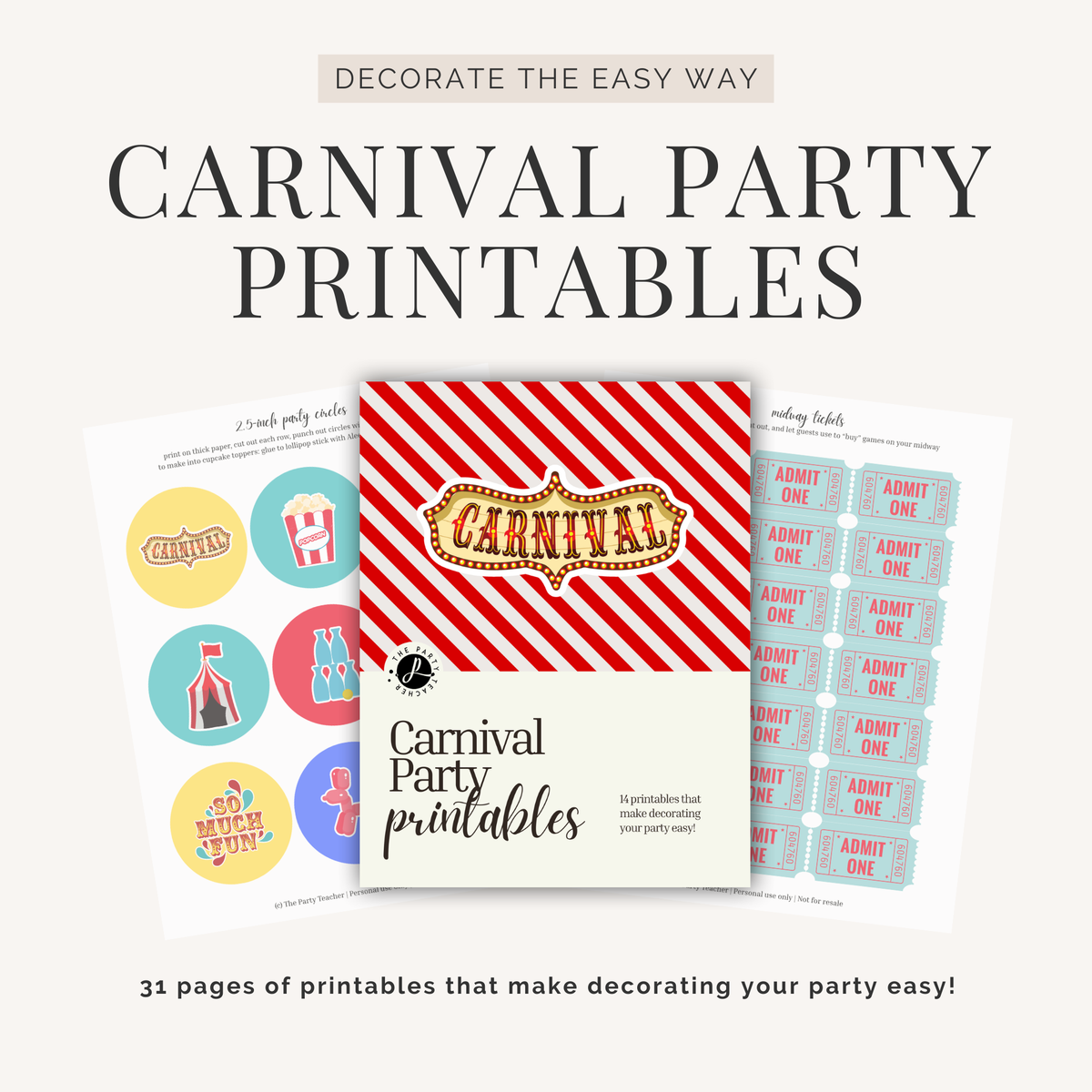 Carnival Birthday Party Printables INSTANT DOWNLOAD